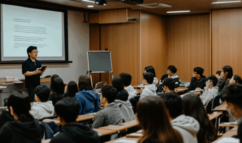 大学の教室での語学授業風景の写真