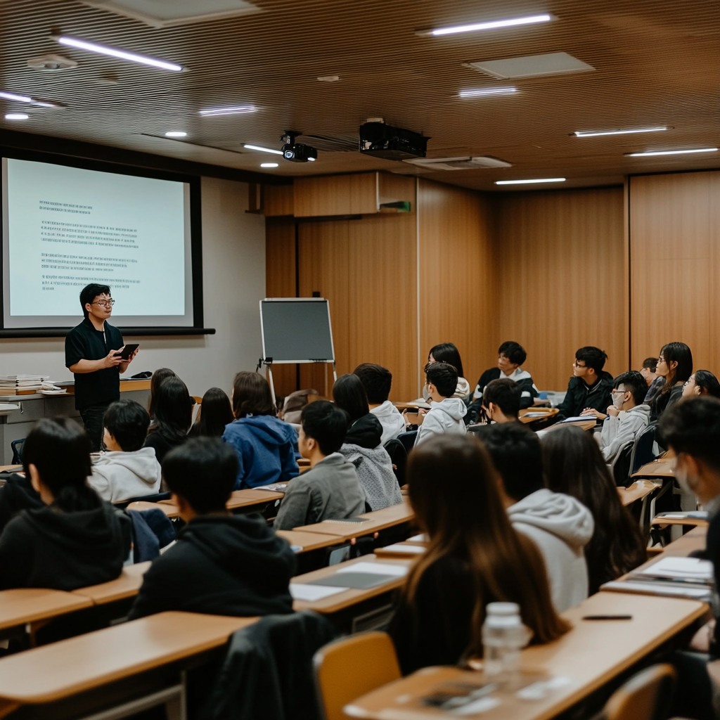 大学の教室での語学授業風景の写真