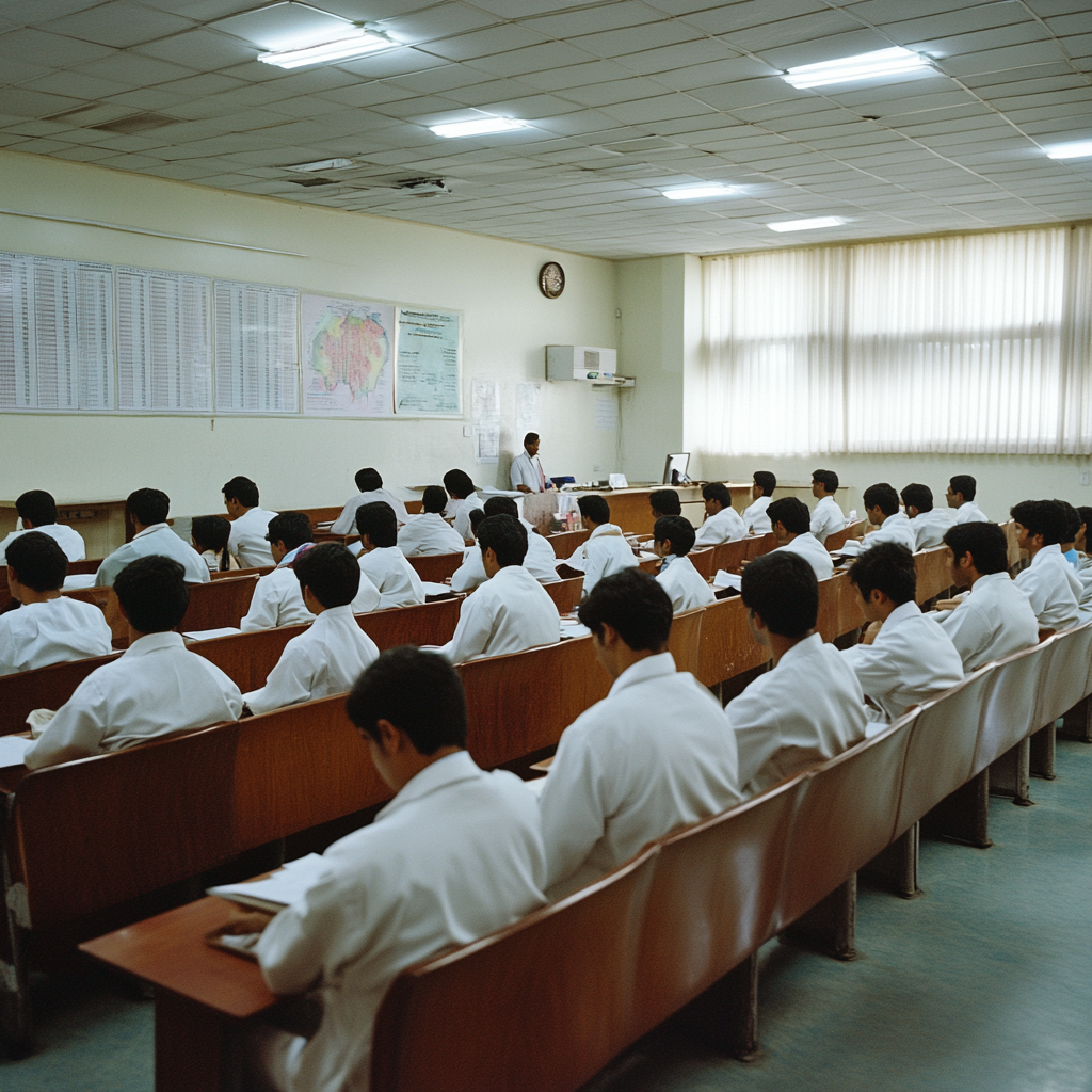 防衛医科大学校で医学を学ぶ学生たちの教室の姿の写真