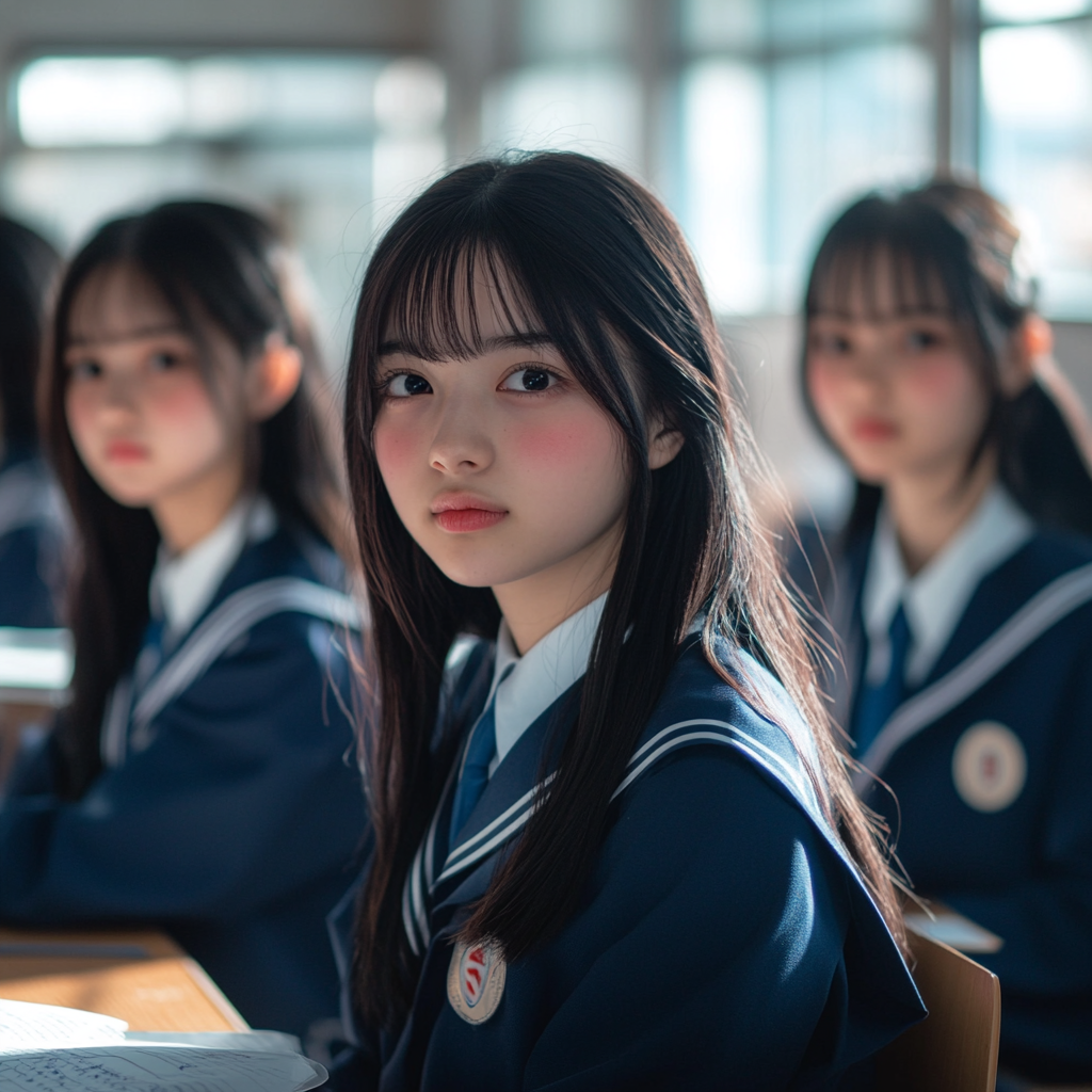 真剣に授業を聞いている女子高校生の写真