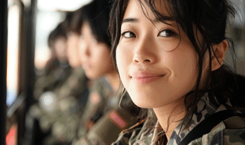 自衛隊風の女性の写真