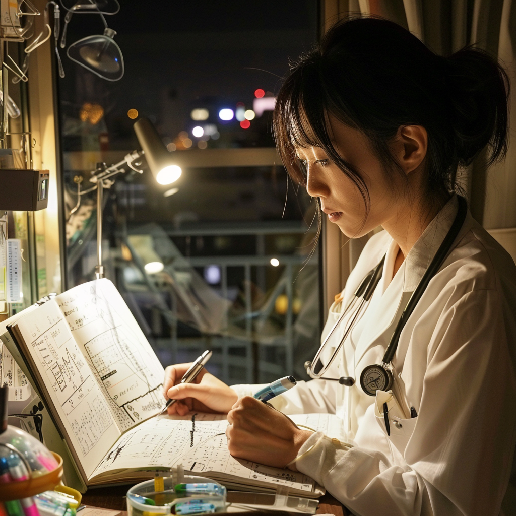 深夜に働く女性医師の写真