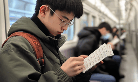 フラッシュカードで語彙を勉強している受験生