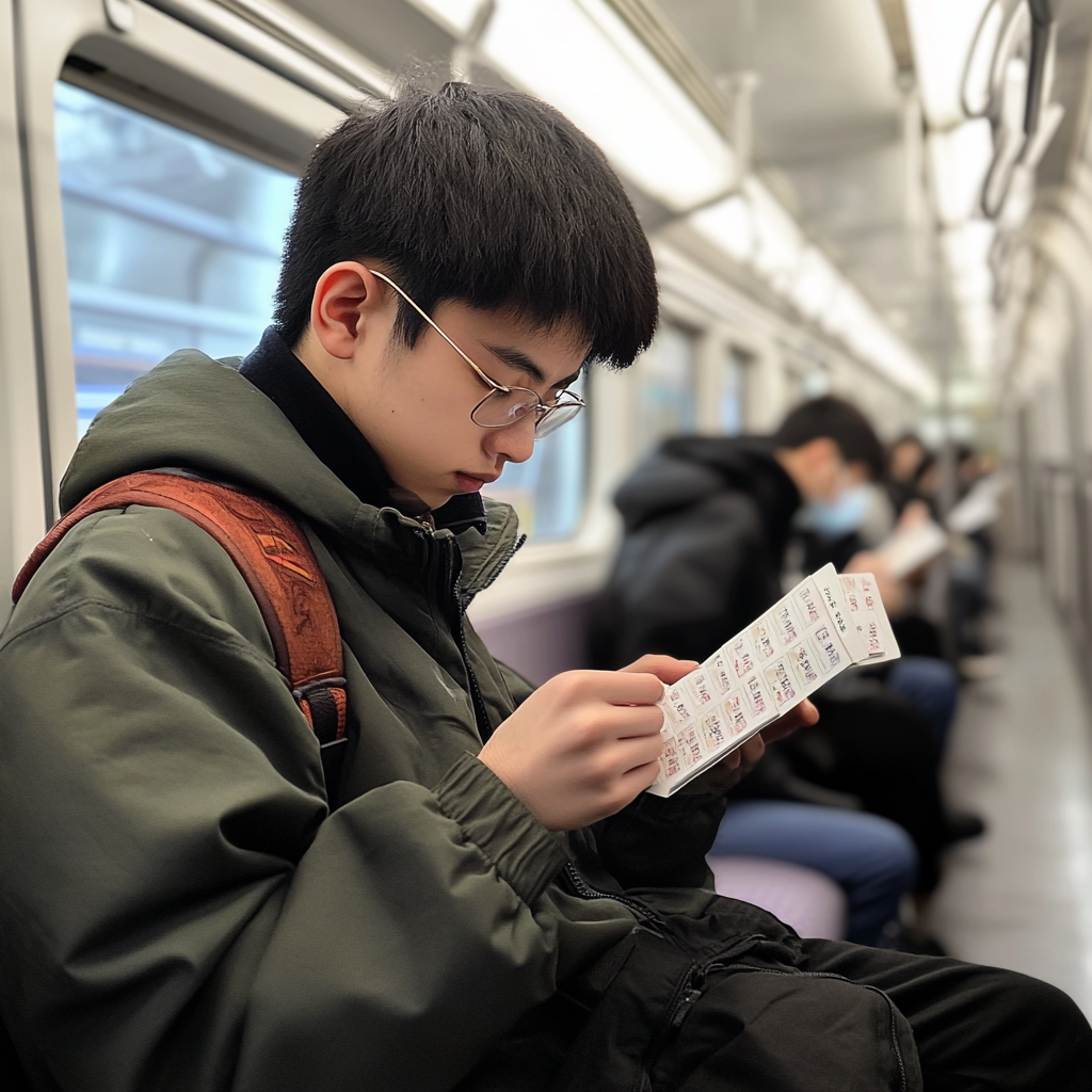フラッシュカードで語彙を勉強している受験生