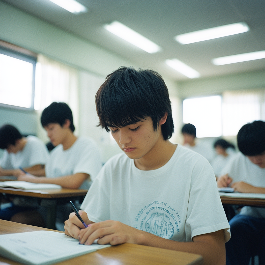 夏期講習を受けている男性受験生の写真