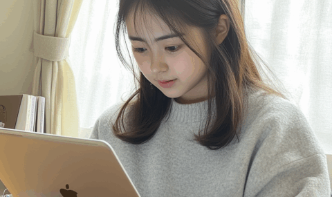 iPadを使ってオンライン授業を受けている高校生の写真