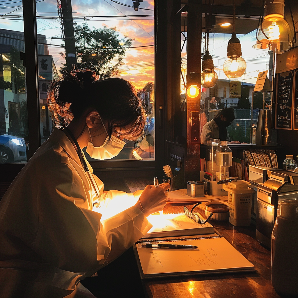 カフェで勉強している女性再受験生