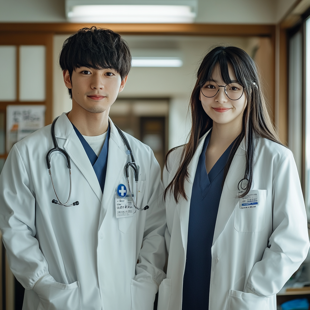 若い男女の医師が並んでいる写真