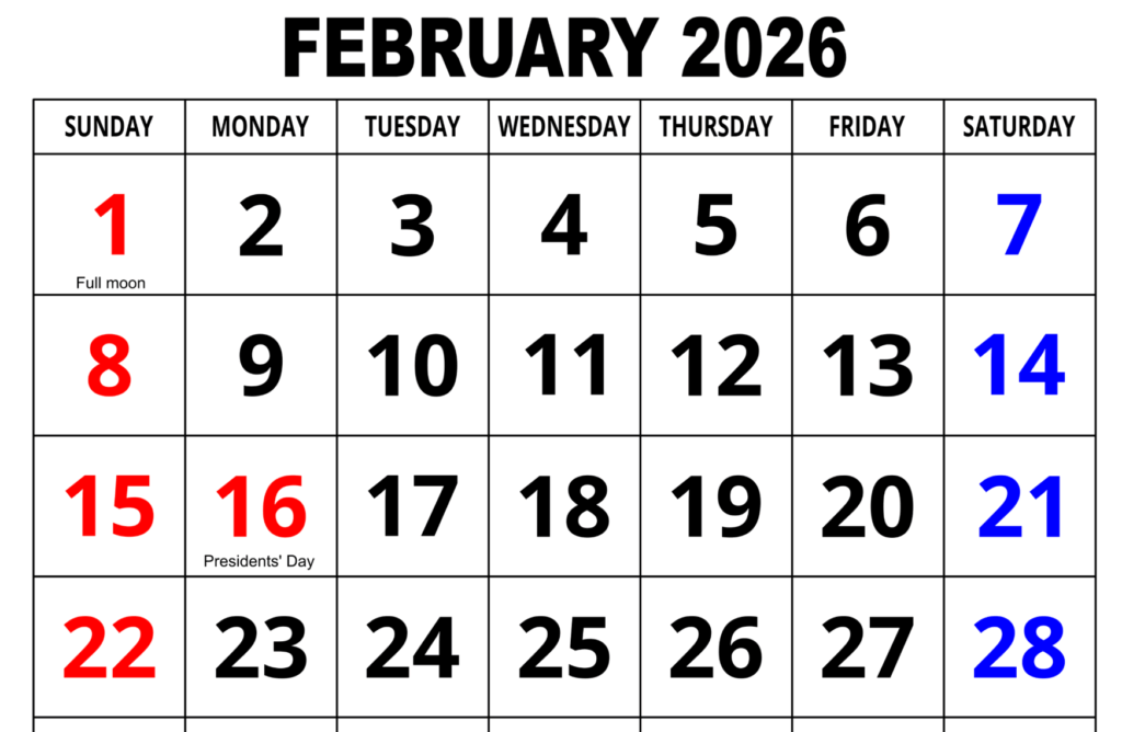 2026年2月のカレンダー