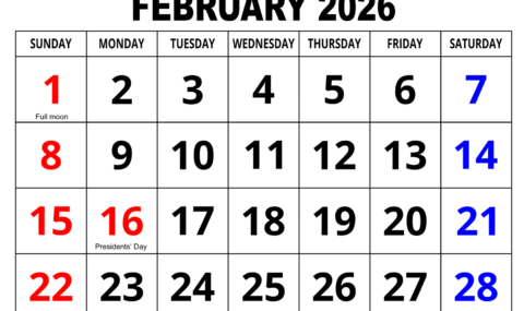 2026年2月のカレンダー