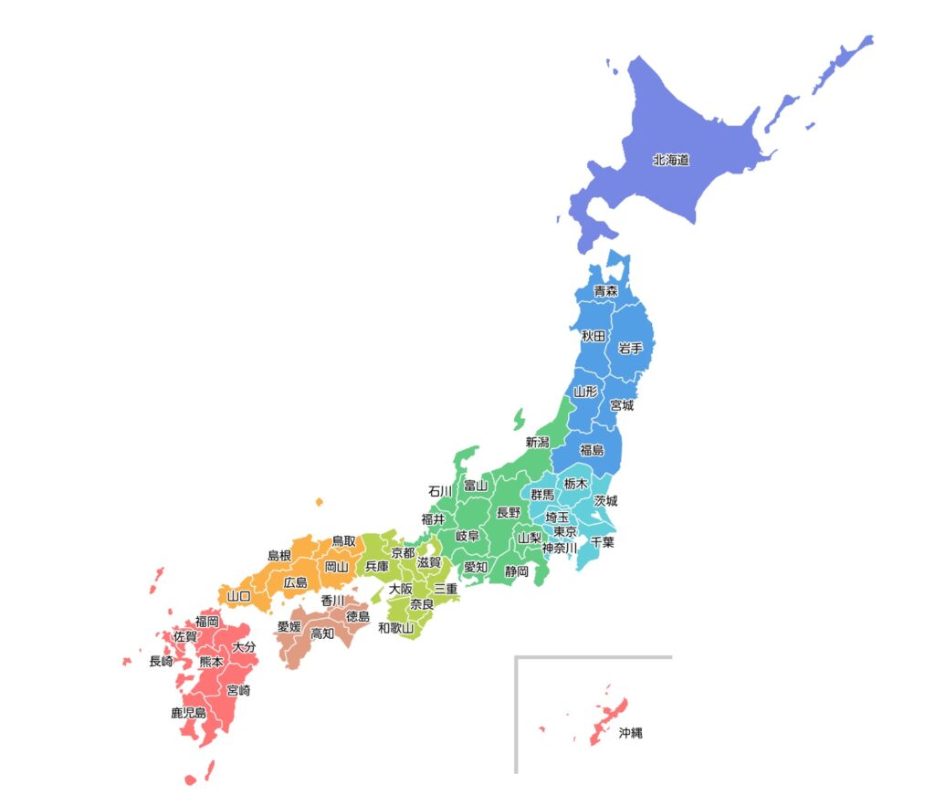 都道府県名入り日本地図